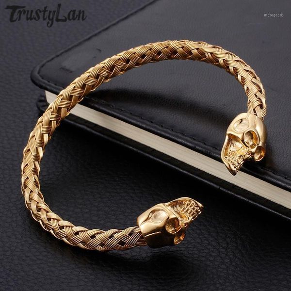 bangle trustylan punk rock stainless steel bracelet men antique gold color skull gothic jewelry open & bangles1, Black
bangle trustylan punk rock stainless steel bracelet men antique gold color skull gothic jewelry open & bangles1, Black