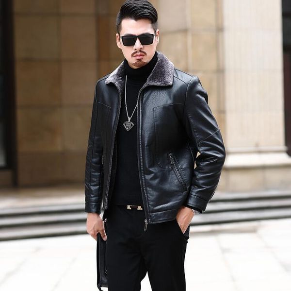 men's fur & faux mens leather jacket middle aged motorcycle short coat men casual jackets plus velvet thicken clothes jaqueta de couro, Black
men's fur & faux mens leather jacket middle aged motorcycle short coat men casual jackets plus velvet thicken clothes jaqueta de couro, Black