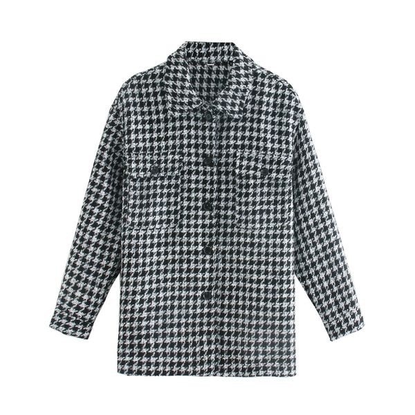 women fashion vintage houndstooth plaid jacket female chic pockets button-up coat ladies casual outerwear 201028, Black;brown
women fashion vintage houndstooth plaid jacket female chic pockets button-up coat ladies casual outerwear 201028, Black;brown