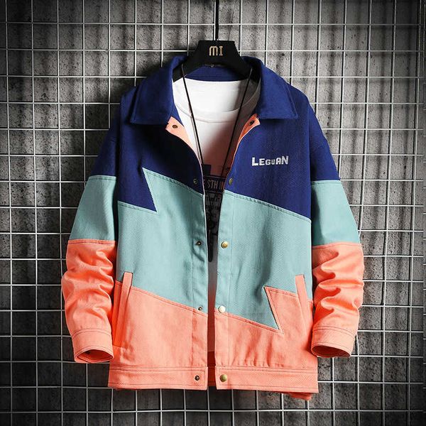 obcy2021 spring new large color matching lapel jacket for men, Black;brown
obcy2021 spring new large color matching lapel jacket for men, Black;brown