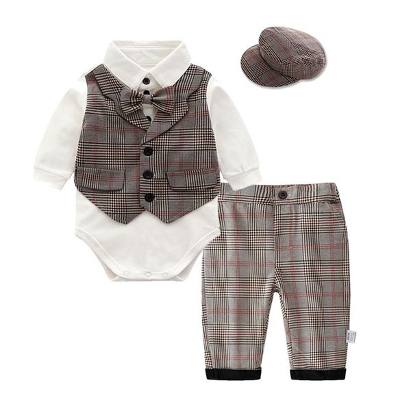 new european and american boys' suits, british boys, toddlers, gentleman clothes, baby onesies, romper long-sleeved plaid suit dress, White 
new european and american boys' suits, british boys, toddlers, gentleman clothes, baby onesies, romper long-sleeved plaid suit dress, White