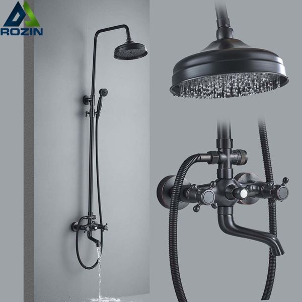 bathroom rainfall shower mixer faucet dual handle bath shower set black brass 8" showerhead shower faucet system with handshower 1011
bathroom rainfall shower mixer faucet dual handle bath shower set black brass 8" showerhead shower faucet system with handshower 1011