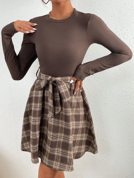 plaid panel belted dress r0g1#, Black;gray
plaid panel belted dress r0g1#, Black;gray