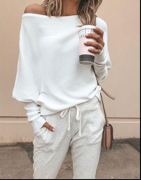 sweater women off shoulder batwing sleeve pullovers jumper 3xl 2021 harajuku casual loose solid long sleeve knitted sweater, White;black
sweater women off shoulder batwing sleeve pullovers jumper 3xl 2021 harajuku casual loose solid long sleeve knitted sweater, White;black