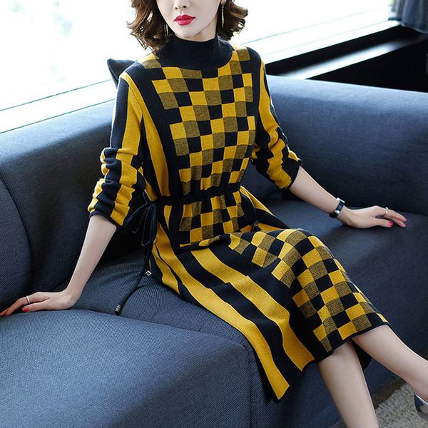 2021 new women autumn winter new plaid knitted mid-length slim-fit waist bottoming over-the-knee fashion sweater dress bp7t, Black;gray
2021 new women autumn winter new plaid knitted mid-length slim-fit waist bottoming over-the-knee fashion sweater dress bp7t, Black;gray