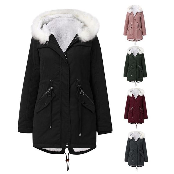 women cotton padded coat white fur collar fleece mid-length hooded winter warm plus fleece coat artificial fur collar jackety1103, Black;brown
women cotton padded coat white fur collar fleece mid-length hooded winter warm plus fleece coat artificial fur collar jackety1103, Black;brown