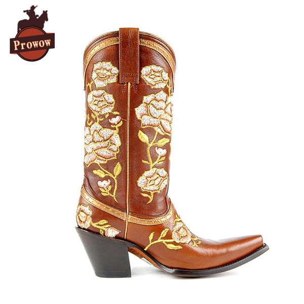 prowow women western cowboy boots leather handmade brown suture flowers high heels pointed toe corral mid-calf ladies boots, Black
prowow women western cowboy boots leather handmade brown suture flowers high heels pointed toe corral mid-calf ladies boots, Black