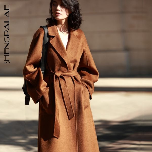 shengpalae winter overcoat two-sided cashmere overcoat woolen loose clothes woman cashmere trench coat a69 201111, Black