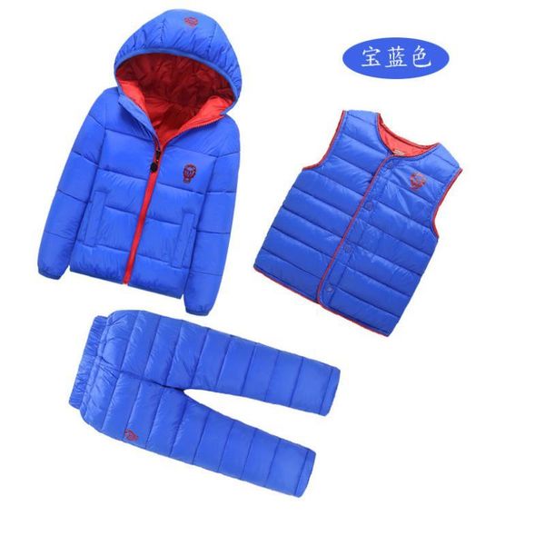 down coat 2021 boy girl winter clothing suits with hood jackets + vest+pants waterproof thickness tracksuts kids clothes1-7y, Blue;gray
down coat 2021 boy girl winter clothing suits with hood jackets + vest+pants waterproof thickness tracksuts kids clothes1-7y, Blue;gray