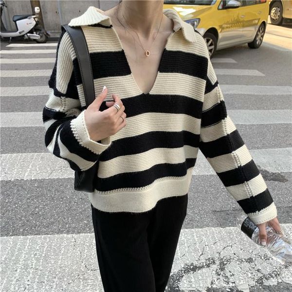women's sweaters autumn striped v collar knitting woman sweater casual long sleeve korea pullovers, White;black
women's sweaters autumn striped v collar knitting woman sweater casual long sleeve korea pullovers, White;black