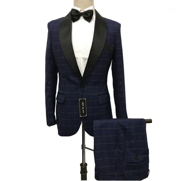 men's 2 piece 1 button shawl collar dark blue plaid skinny men suits for wedding or big party with men suits1, White;black
men's 2 piece 1 button shawl collar dark blue plaid skinny men suits for wedding or big party with men suits1, White;black