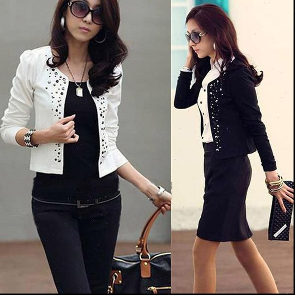 super fashion cool women ladies long sleeve shrug suits small jacket elegant womens rivet coat black white, Black;brown
super fashion cool women ladies long sleeve shrug suits small jacket elegant womens rivet coat black white, Black;brown