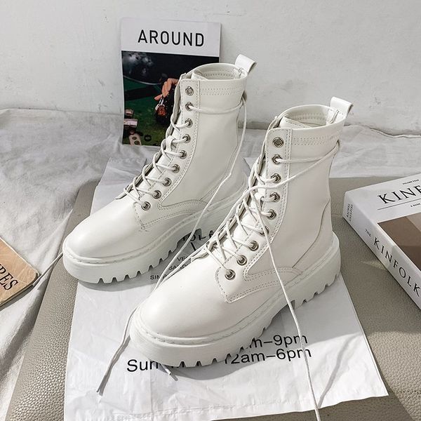 2020 combat women white leather motorcycle mid heeled gothic shoes fashion black ankle boots q1104
2020 combat women white leather motorcycle mid heeled gothic shoes fashion black ankle boots q1104