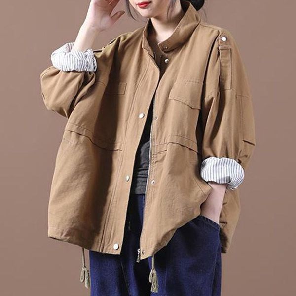 women's jackets fairynatural women stand collar drawstring coats 2021 autumn spring loose plus size ladies korean casual pocket zipper, Black;brown
women's jackets fairynatural women stand collar drawstring coats 2021 autumn spring loose plus size ladies korean casual pocket zipper, Black;brown
