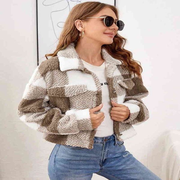 plaid flap detail teddy jacket women's nightclub thickened double-sided velvet contrast coat 220118, Black;brown
plaid flap detail teddy jacket women's nightclub thickened double-sided velvet contrast coat 220118, Black;brown