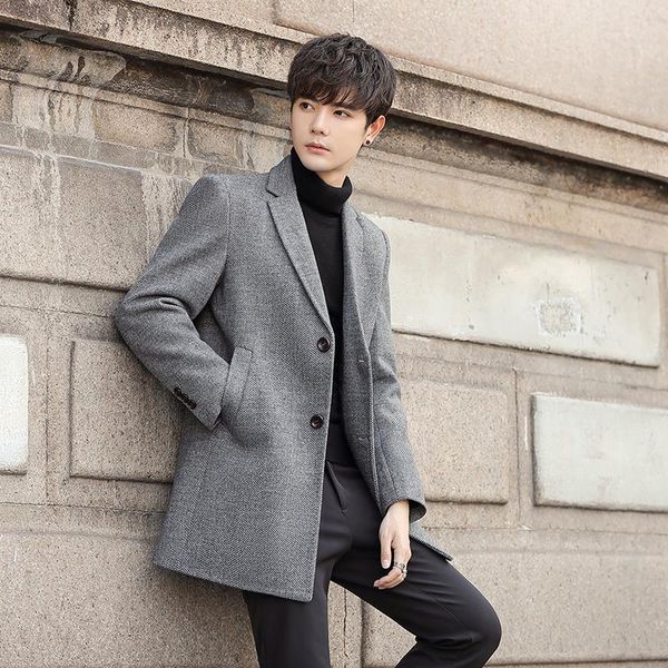 men's wool & blends woolen coat slim mid-length fashion winter outdoor jacket, Black
men's wool & blends woolen coat slim mid-length fashion winter outdoor jacket, Black