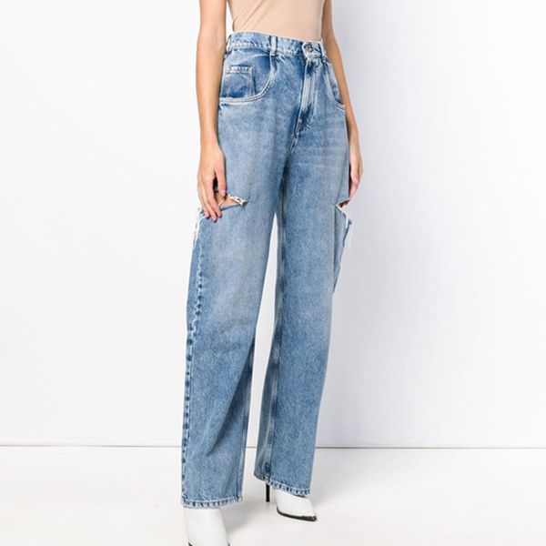 women high waist jeans washed heavy weight thick straight leg destroyed jeans pants high street 201105, Blue
women high waist jeans washed heavy weight thick straight leg destroyed jeans pants high street 201105, Blue