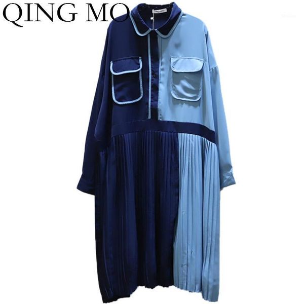 casual dresses qing mo 2021 autumn est women elegant dress pleated patchwork female lapel blouse zqy49501, Black;gray
casual dresses qing mo 2021 autumn est women elegant dress pleated patchwork female lapel blouse zqy49501, Black;gray