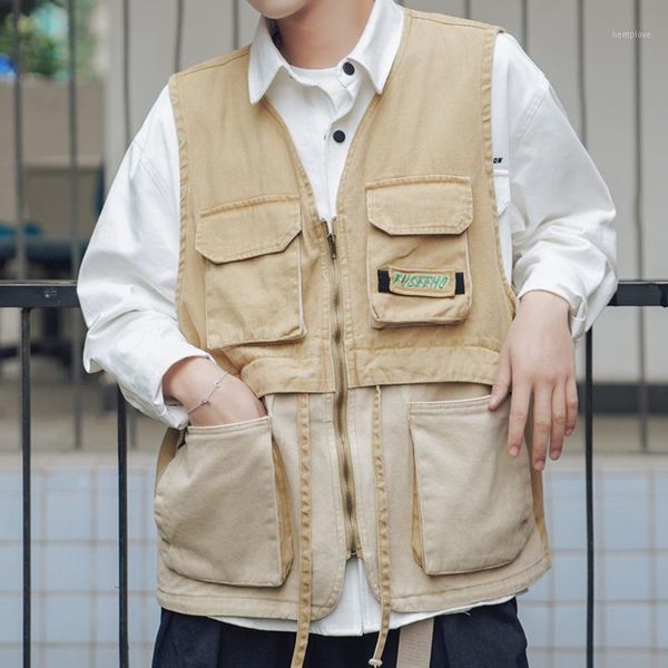 ewq / men's wear 2020 sleeveless pockets zippers v-neck loose personality vest man's vintage all-match korean waistcoat fs9191, Black;white 
ewq / men's wear 2020 sleeveless pockets zippers v-neck loose personality vest man's vintage all-match korean waistcoat fs9191, Black;white