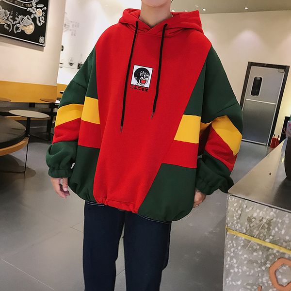 2019 spring new men's youth korean version of harajuku style couple long-sleeved loose stitching contrast color hooded, Black
2019 spring new men's youth korean version of harajuku style couple long-sleeved loose stitching contrast color hooded, Black