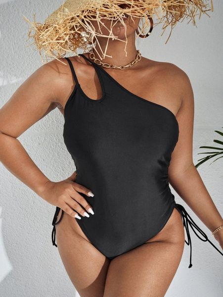 plus drawstring side one shoulder one piece swimsuit l7rl#, Black
plus drawstring side one shoulder one piece swimsuit l7rl#, Black