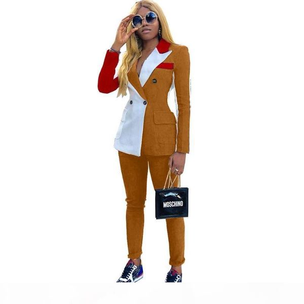 brand women two piece sets blazer pants suits women fashion notched long sleeve double breasted patchwork color slim tracksuit outfits, White
brand women two piece sets blazer pants suits women fashion notched long sleeve double breasted patchwork color slim tracksuit outfits, White
