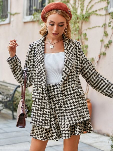 simplee houndstooth pattern flap detail double button tweed overcoat a8s4#, Black
simplee houndstooth pattern flap detail double button tweed overcoat a8s4#, Black