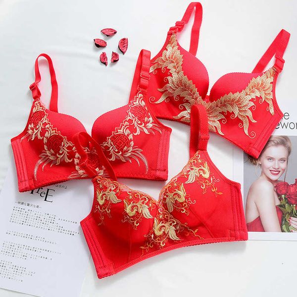 noble wedding red birthday embroidery lingerie rimless gathered to adjust bra, Red;black
noble wedding red birthday embroidery lingerie rimless gathered to adjust bra, Red;black