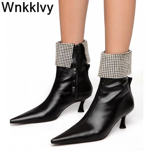 boots bling crystal ankle women pointed toe genuine leather high heel t-show shoes autumn short 2021 runway, Black
boots bling crystal ankle women pointed toe genuine leather high heel t-show shoes autumn short 2021 runway, Black