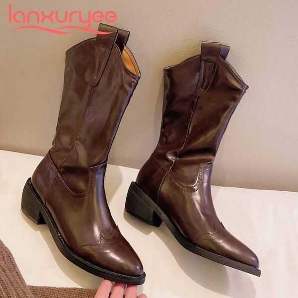 lanxuryee 2021 western boots split leather convenient pointed toe thick high heel slip on pretty girls dating mid-calf boots l16, Black
lanxuryee 2021 western boots split leather convenient pointed toe thick high heel slip on pretty girls dating mid-calf boots l16, Black