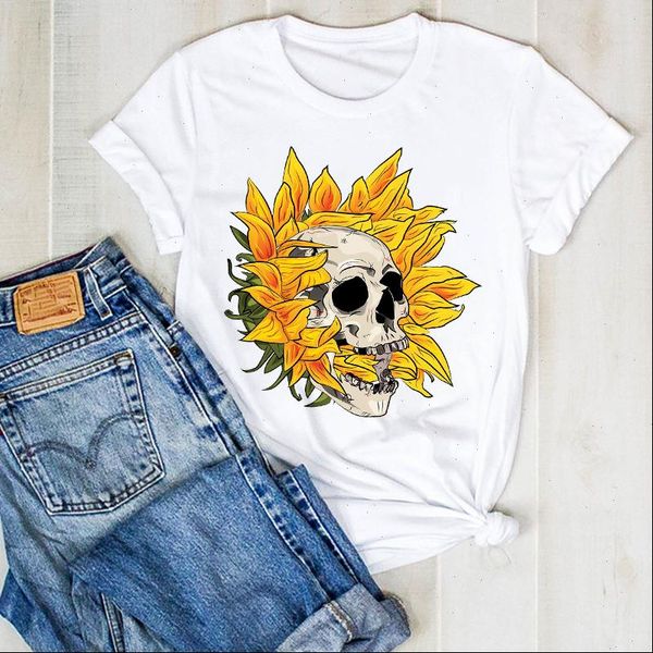women lady sunflower skull 90s cute floral print ladies summer t tee tshirt womens female shirt clothes graphic t shirt, White
women lady sunflower skull 90s cute floral print ladies summer t tee tshirt womens female shirt clothes graphic t shirt, White