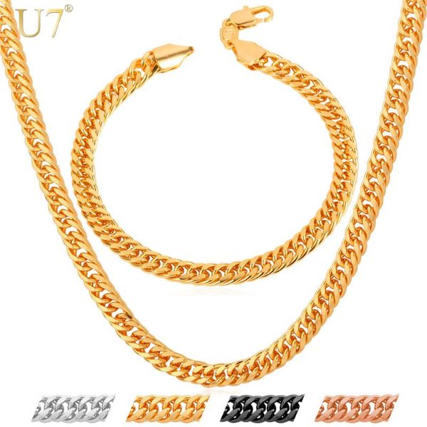 u7 gold color jewelry set party men's jewelry wholesale trendy cuban link chain necklace bracelet men s594, Silver
u7 gold color jewelry set party men's jewelry wholesale trendy cuban link chain necklace bracelet men s594, Silver