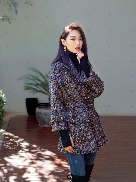 women's wool & blends tweed jacket women oversize vintage multicolor tassel robe blazer femme autumn belt x long coat suit, Black
women's wool & blends tweed jacket women oversize vintage multicolor tassel robe blazer femme autumn belt x long coat suit, Black