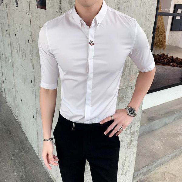 men's casual shirts high-quality embroidered shirt men half sleeve slim business dress streetwear social white blouse camisa masculina1, White;black
men's casual shirts high-quality embroidered shirt men half sleeve slim business dress streetwear social white blouse camisa masculina1, White;black