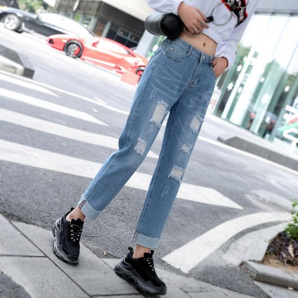 women's jeans elastic waist women denim pants hole ripped korean loose straight fashion cuff plus size ankle length pants1, Blue
women's jeans elastic waist women denim pants hole ripped korean loose straight fashion cuff plus size ankle length pants1, Blue