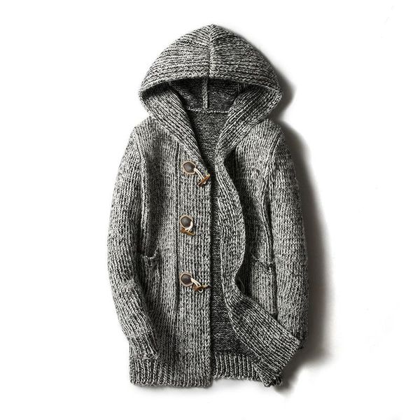 men's sweaters cardigan male fashion spring autumn medium long thin wool hooded sweater ox horn button coat large wear, White;black
men's sweaters cardigan male fashion spring autumn medium long thin wool hooded sweater ox horn button coat large wear, White;black