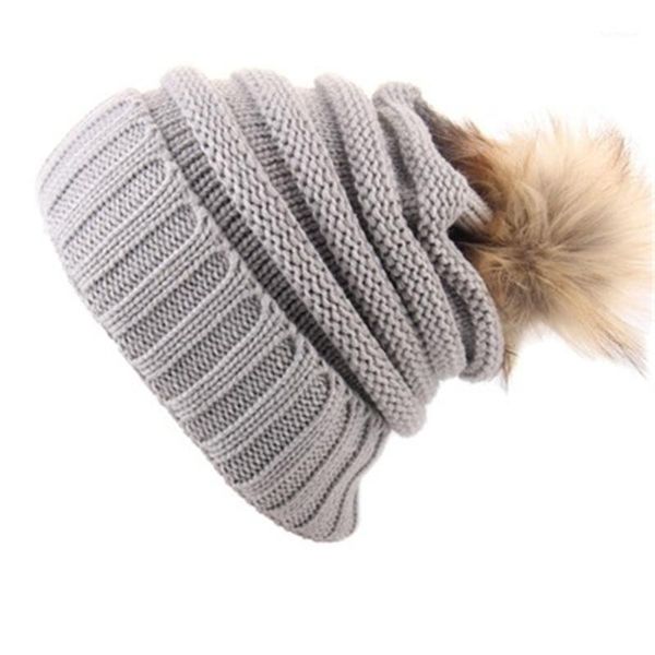 2020 leisure winter warm hat for women girls knitting cotton cap autumn thick hair ball thickened wool cap1, Blue;gray