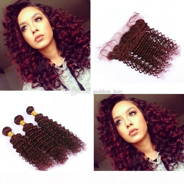 new arrival deep wave 99j hair extension with frontal burgundy middle part 99j ear to ear frontal with deep curly human hair 3bundles, Black;brown
new arrival deep wave 99j hair extension with frontal burgundy middle part 99j ear to ear frontal with deep curly human hair 3bundles, Black;brown