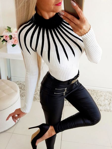 fashion bodycon black white women pullover 2020 autumn winter color matching knitting female turleneck long sleeve sweater c0127, White;black
fashion bodycon black white women pullover 2020 autumn winter color matching knitting female turleneck long sleeve sweater c0127, White;black