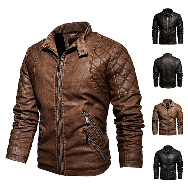 men faux leather motorcycle jacket casual zipper jacket fall and winter faux leather jacket, Black
men faux leather motorcycle jacket casual zipper jacket fall and winter faux leather jacket, Black