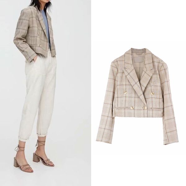 za 2019 fashion women autumn new elegant wild slim short suit casual retro plaid short blazer business office lady wearing c1008, White;black
za 2019 fashion women autumn new elegant wild slim short suit casual retro plaid short blazer business office lady wearing c1008, White;black