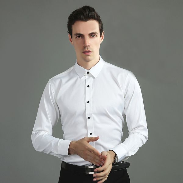 2021 brand spring new white solid color business casual formal wear men's smooth breathable social professional shirt bnqb, White;black
2021 brand spring new white solid color business casual formal wear men's smooth breathable social professional shirt bnqb, White;black