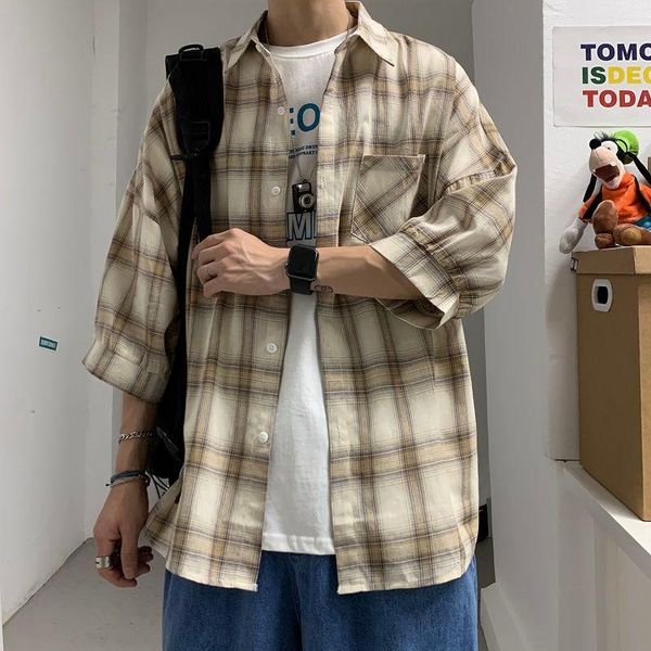 men's casual shirts 2021 spring and summer youth color matching lattice seven-quarter sleeve shirt fashion jacket, White;black
men's casual shirts 2021 spring and summer youth color matching lattice seven-quarter sleeve shirt fashion jacket, White;black