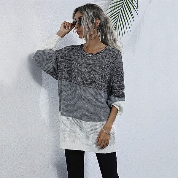 loose color blocked thin sweaters autumn female knitted jumpers o neck long oversized pullovers fall women's clothing 201222, White;black
loose color blocked thin sweaters autumn female knitted jumpers o neck long oversized pullovers fall women's clothing 201222, White;black