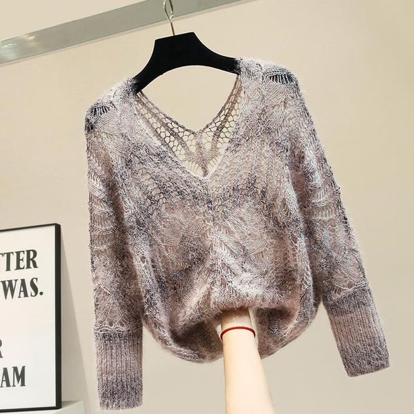 women's cutout mohair sweater loose pullover knitted 2021 spring autumn casual jumper, White;black
women's cutout mohair sweater loose pullover knitted 2021 spring autumn casual jumper, White;black