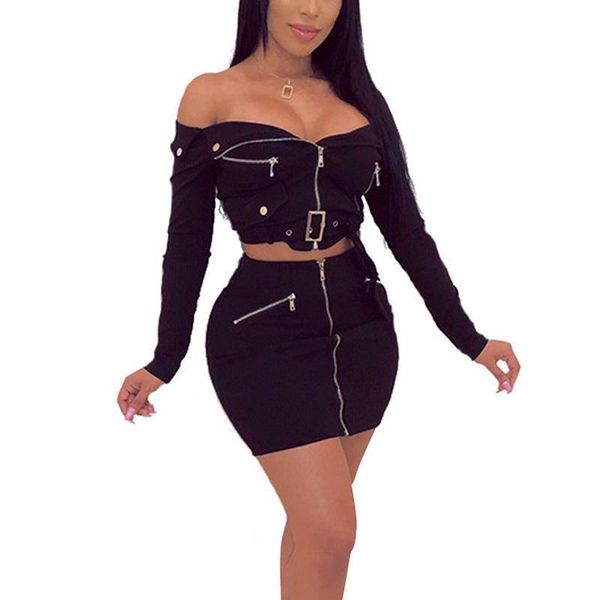 2019 off shoulder two piece set solid zipper bodycon 2 piece set women long sleeve belt and skirt summer set, Gray
2019 off shoulder two piece set solid zipper bodycon 2 piece set women long sleeve belt and skirt summer set, Gray