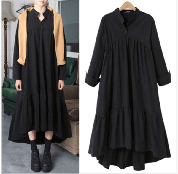autumn new large women's sleeve cotton linen dress stand collar loose irregular hem long skirt, Black;gray
autumn new large women's sleeve cotton linen dress stand collar loose irregular hem long skirt, Black;gray