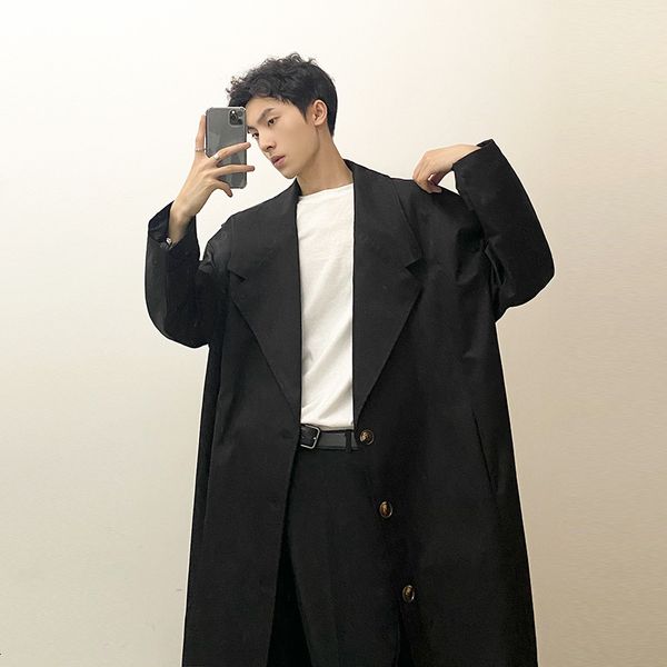 w87216 autumn 2020 men's windbreaker loose casual long coat, Tan;black
w87216 autumn 2020 men's windbreaker loose casual long coat, Tan;black