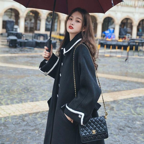women's wool & blends thin and thickened tweed coat winter 2021 mid long temperament goddess model over the knee woollen, Black
women's wool & blends thin and thickened tweed coat winter 2021 mid long temperament goddess model over the knee woollen, Black