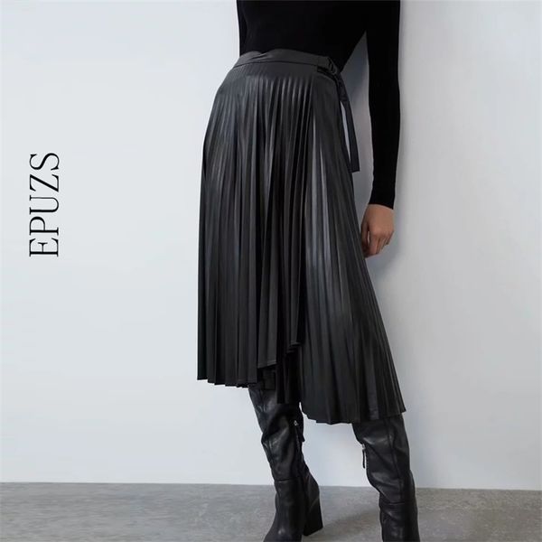 vintage pu leather skirts womens high waist pleated skirt winter bow chic black long skirt femme streetwear womens skirt y200326
vintage pu leather skirts womens high waist pleated skirt winter bow chic black long skirt femme streetwear womens skirt y200326